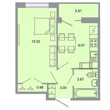 Объявление 1-к квартира, 33м2, 4/20 эт
