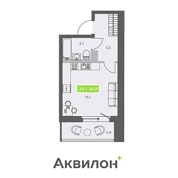 Объявление Студия, 26.8м2, 12/13 эт
