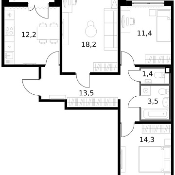 Объявление 3-к квартира, 76.4м2, 14/14 эт