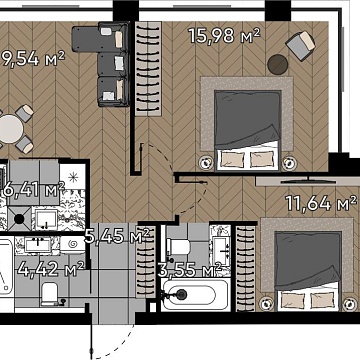 Объявление 3-к квартира, 56.99м2, 3/16 эт