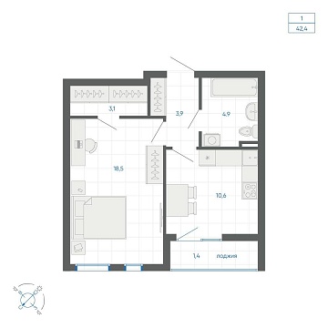 Объявление 1-к квартира, 42.6м2, 18/32 эт