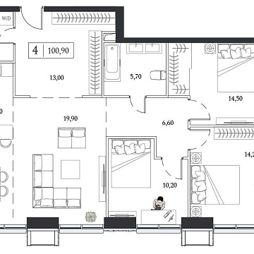 Объявление 3-к квартира, 100.9м2, 13/24 эт