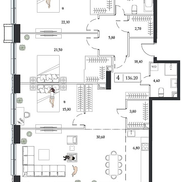 Объявление 4-к квартира, 136.2м2, 19/24 эт