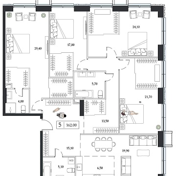 Объявление 5-к квартира, 162м2, 18/24 эт
