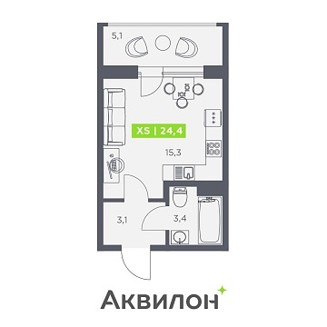 Объявление Студия, 24.4м2, 13/13 эт