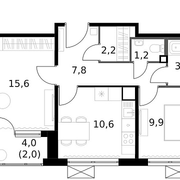 Объявление 2-к квартира, 53.2м2, 10/14 эт